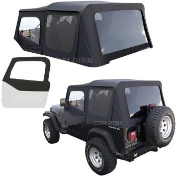 Sierra Offroad Soft Top for 1988 to 1995 Jeep Wrangler YJ - Black, Denim Vinyl - 2 Door Jeep Soft Top with Rear Plastic Tinted Windows - Factory Precision Fit Replacement - With Upper Door Skins