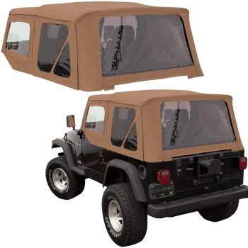 Sierra Offroad Soft Top for 1997 to 2006 Jeep Wrangler TJ - Saddle, Sailcloth Vinyl - 2 Door Jeep Soft Top with Rear Plastic Tinted Windows - Factory Precision Fit Replacement - With Upper Door Skins