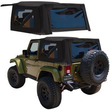Sierra Offroad Soft Top for 2007 to 2018 Jeep Wrangler JK - Black, Twill Canvas - 2 Door Jeep Soft Top with 40 MIL PRESS POLISHED TINTED WINDOWS - Factory Precision Fit Replacement - No Upper Door Skins