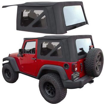 Sierra Offroad Soft Top for 2007 to 2009 Jeep Wrangler JK - Black, Twill Canvas - 2 Door Jeep Soft Top with Rear Plastic Tinted Windows - Factory Precision Fit Replacement - No Upper Door Skins