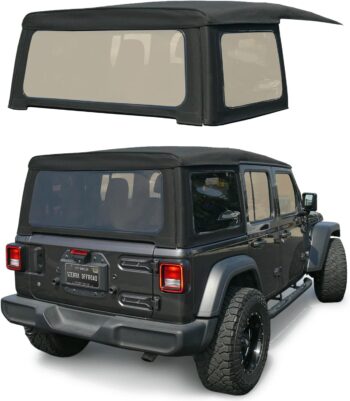 Sierra Offroad Soft Top for 2018 to 2026 Jeep Wrangler JL - Black, Twill Canvas - 4 Door Wrangler Soft Top with Rear Plastic 31% Tinted Polished Windows - Factory Precision Fit Replacement - No Upper Door Skins
