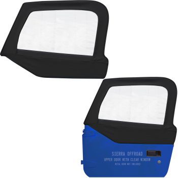 Sierra Offroad Jeep Half Doors for 1997 to 2006 Jeep Wrangler TJ - Black, Sailcloth Vinyl - 2 Door Skins with Plastic Clear Windows - Factory OEM Precision Fit Replacement - Upper Door Skin (Set of 2)