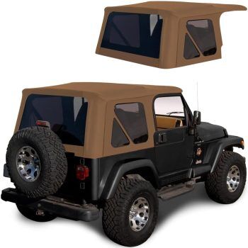 Sierra Offroad Soft Top for 1997 to 2006 Jeep Wrangler TJ - Saddle, Sailcloth Vinyl - 2 Door Jeep Soft Top with Rear Plastic Tinted Windows - Factory Precision Fit Replacement - No Upper Door Skins