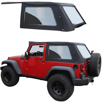 Sierra Offroad Soft Top for 2007 to 2018 Jeep Wrangler JK - Black, Sailcloth Vinyl - 2 Door Jeep Soft Top Frameless, Rear Plastic Tint Windows - Factory Precision Fit Replacement - No Upper Door Skins