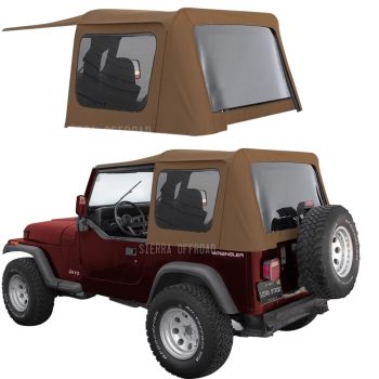 Sierra Offroad Soft Top for 1988 to 1995 Jeep Wrangler YJ - Spice, Denim Vinyl - 2 Door Jeep Soft Top with Rear Plastic Tinted Windows - Factory Precision Fit Replacement - No Upper Door Skins