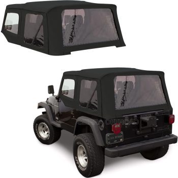 Sierra Offroad Soft Top for 1997 to 2006 Jeep Wrangler TJ - Black, Sailcloth Vinyl - 2 Door Jeep Soft Top with Rear Plastic Tinted Windows - Factory Precision Fit Replacement - With Upper Door Skins