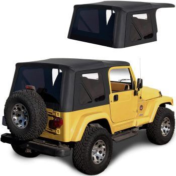 Sierra Offroad Soft Top for 1997 to 2006 Jeep Wrangler TJ - Black, Sailcloth Vinyl - 2 Door Jeep Soft Top with Rear Plastic Tinted Windows - Factory Precision Fit Replacement - No Upper Door Skins