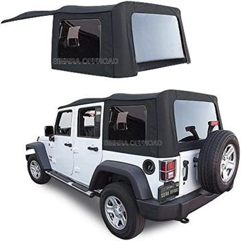 Sierra Offroad Soft Top for 2010 to 2018 Jeep Wrangler JK - Black, Sailcloth Vinyl - 4 Door Jeep Soft Top with Rear Plastic Tinted Windows - Factory Precision Fit Replacement - No Upper Door Skins