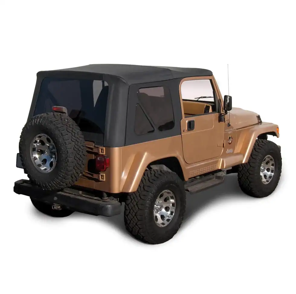 10-40-TJ19702-35_1 Sierra Offroad Soft Top for 1997 to 2006 Jeep Wrangler TJ - Black, Twill Vinyl - 2 Door Jeep Soft Top with Rear Plastic Tinted Windows - Factory Precision Fit Replacement - No Upper Door Skins