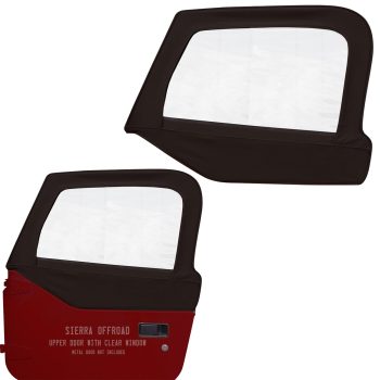 Sierra Offroad Jeep Half Doors for 1997 to 2006 Jeep Wrangler TJ - Black, Diamond Vinyl - 2 Door Skins with Plastic Clear Windows - Factory OEM Precision Fit Replacement - Upper Door Skin (Set of 2)