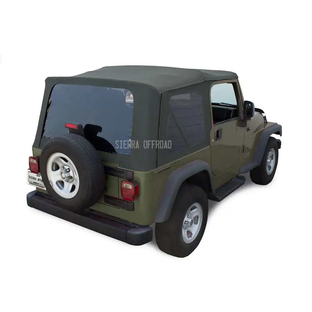 10-40-TJ19702-17_1 Sierra Offroad Soft Top for 1997 to 2006 Jeep Wrangler TJ - Khaki, Diamond Vinyl - 2 Door Jeep Soft Top with Rear Plastic Tinted Windows - Factory Precision Fit Replacement - No Upper Door Skins