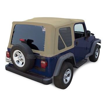 10-40-TJ19702-25-2T Sierra Offroad Soft Top for 1997 to 2006 Jeep Wrangler TJ - Camel, Sailcloth Vinyl - 2 Door Jeep Soft Top with Rear Plastic Tinted Windows - Factory Precision Fit Replacement - No Upper Door Skins