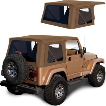 Sierra Offroad Soft Top for 1997 to 2006 Jeep Wrangler TJ - Saddle, Twill Canvas - 2 Door Jeep Soft Top with Rear Plastic Tinted Windows - Factory Precision Fit Replacement - No Upper Door Skins