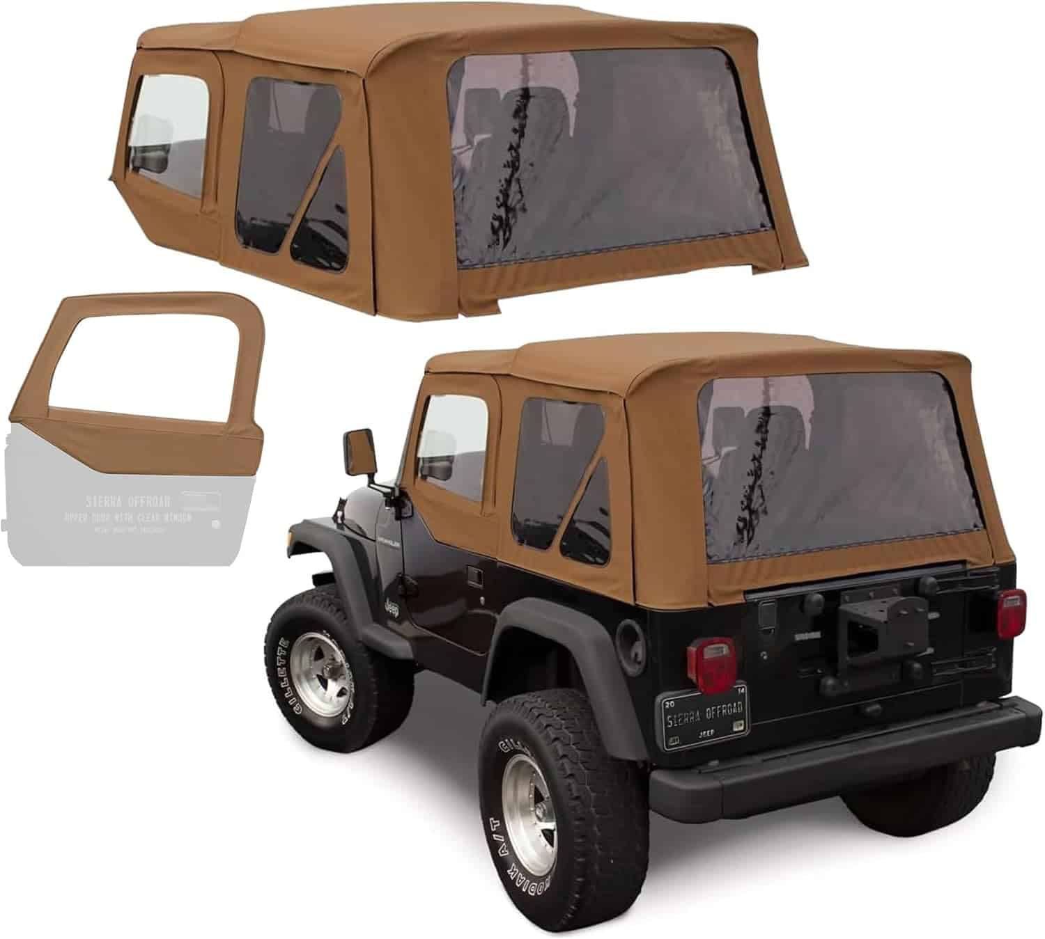10-40-TJC19702-17_1 Sierra Offroad Soft Top for 1997 to 2006 Jeep Wrangler TJ - Khaki, Diamond Vinyl - 2 Door Jeep Soft Top with Rear Plastic Tinted Windows - Factory Precision Fit Replacement - With Upper Door Skins