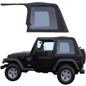 Sierra Offroad Soft Top for 1997 to 2006 Jeep Wrangler TJ - Black, Sailcloth Vinyl - 2 Door Jeep Soft Top Frameless, Rear Plastic Tint Windows - Factory Precision Fit Replacement - No Upper Door Skins