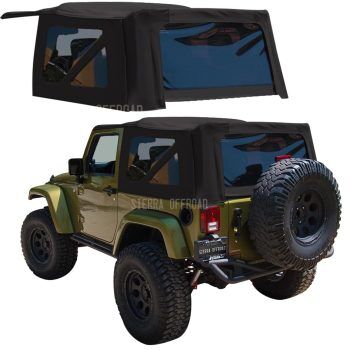 Sierra Offroad Soft Top for 2007 to 2009 Jeep Wrangler JK - Black, Sailcloth Vinyl - 2 Door Jeep Soft Top with Rear Plastic Tinted Windows - Factory Precision Fit Replacement - No Upper Door Skins