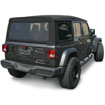 Sierra Offroad Soft Top for 2018 to 2026 Jeep Wrangler JL - Black, Sailcloth Vinyl - 4 Door Wrangler Soft Top with Rear Plastic Tinted Windows - Factory Precision Fit Replacement - No Upper Door Skins