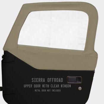 Sierra Offroad Jeep Half Doors for 1997 to 2006 Jeep Wrangler TJ - Stone, Twill Vinyl - 2 Door Skins with Plastic Clear Windows - Factory OEM Precision Fit Replacement - Upper Door Skin (Set of 2)
