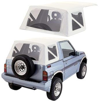 Sierra Offroad Soft Top Replacement for Suzuki Sidekick & Geo Tracker 1986-1994, Leather Grain Vinyl, White, Clear Plastic Windows