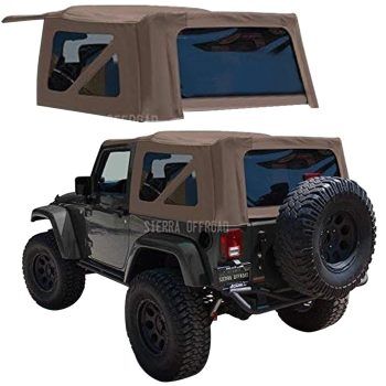 Sierra Offroad Soft Top for 2007 to 2009 Jeep Wrangler JK - Saddle, Sailcloth Vinyl - 2 Door Jeep Soft Top with Rear Plastic Tinted Windows - Factory Precision Fit Replacement - No Upper Door Skins