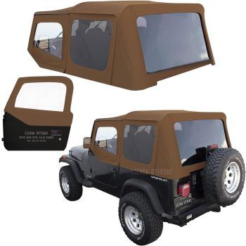Sierra Offroad Soft Top for 1988 to 1995 Jeep Wrangler YJ - Spice, Denim Vinyl - 2 Door Jeep Soft Top with Rear Plastic Tinted Windows - Factory Precision Fit Replacement - With Upper Door Skins