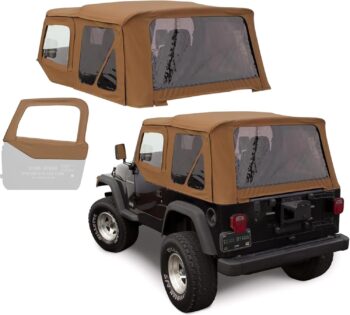 Sierra Offroad Soft Top for 1997 to 2006 Jeep Wrangler TJ - Khaki, Diamond Vinyl - 2 Door Jeep Soft Top with Rear Plastic Tinted Windows - Factory Precision Fit Replacement - With Upper Door Skins