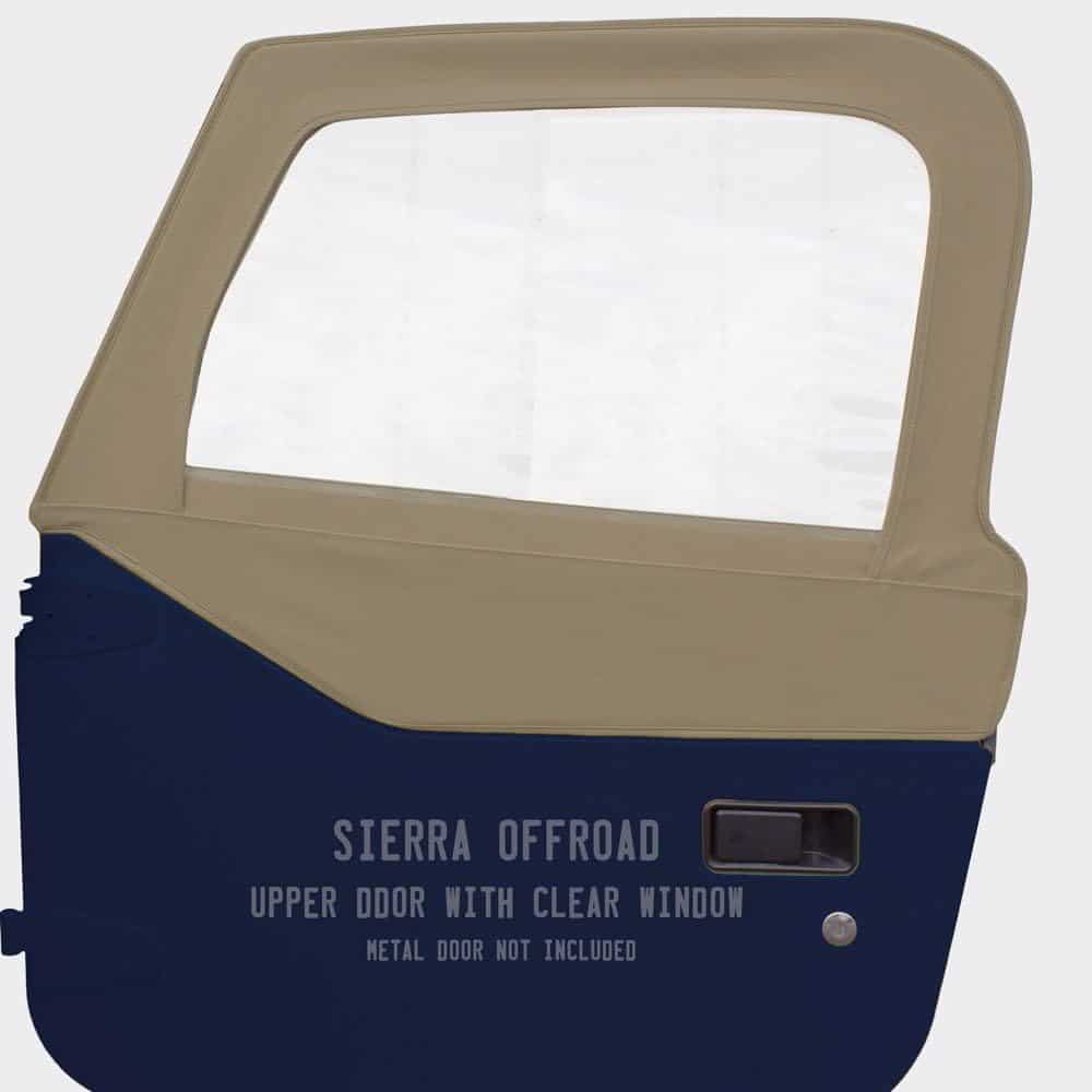 10-40-TJ09706-25_1 Sierra Offroad Jeep Half Doors for 1997 to 2006 Jeep Wrangler TJ - Sandalwood, Sailcloth Vinyl - 2 Door Skins Plastic Clear Windows - Factory OEM Precision Fit Replacement - Upper Door Skin (Set of 2)
