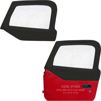 Sierra Offroad Jeep Half Doors for 1997 to 2006 Jeep Wrangler TJ - Black, Denim Vinyl - 2 Door Skins with Plastic Clear Windows - Factory OEM Precision Fit Replacement - Upper Door Skin (Set of 2)