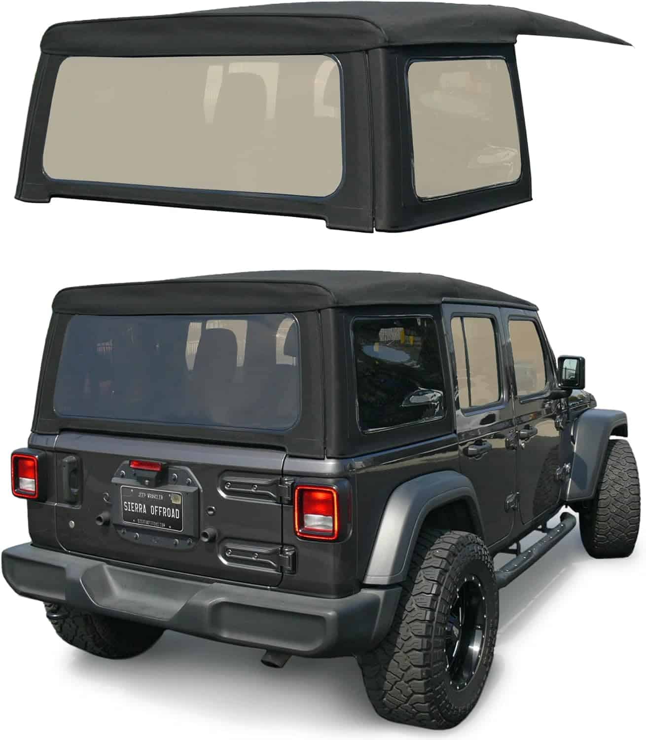 10-40-JL41823-99_1 Sierra Offroad Soft Top for 2018 to 2026 Jeep Wrangler JL - Black, Twill Canvas - 4 Door Wrangler Soft Top with Rear Plastic 31% Tinted Polished Windows - Factory Precision Fit Replacement - No Upper Door Skins