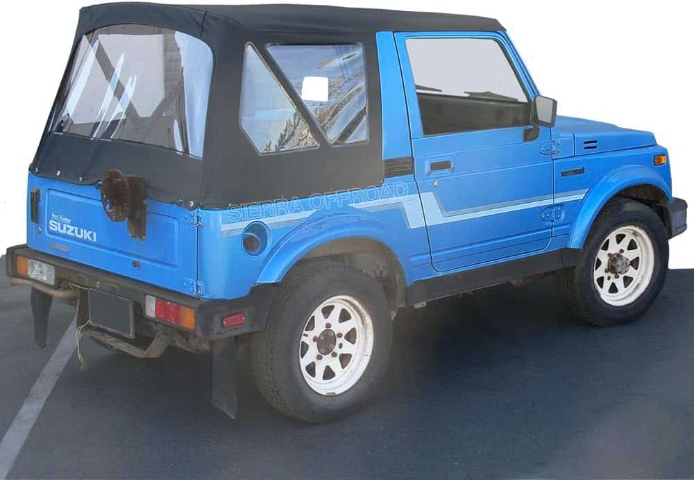 10-40-SAM8694C-81_1 Suzuki Samurai 1986-1994 Soft Top Replacement - Clear Windows - Black, Leather Grain Vinyl
