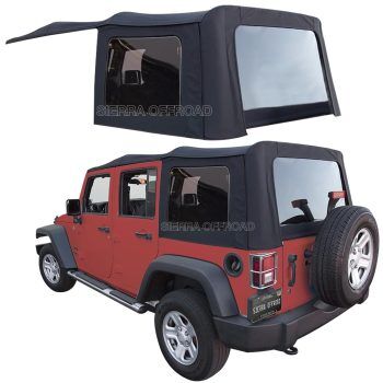 Sierra Offroad Soft Top for 2007 to 2009 Jeep Wrangler JK - Black, Twill Vinyl - 4 Door Jeep Soft Top with Rear Plastic Tinted Windows - Factory Precision Fit Replacement - No Upper Door Skins