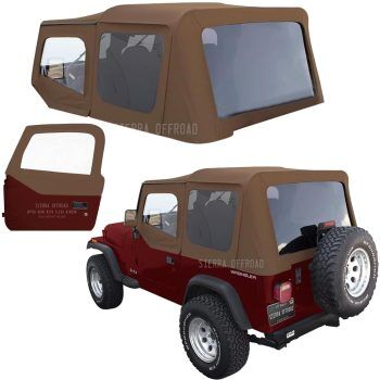 Sierra Offroad Soft Top for 1988 to 1995 Jeep Wrangler YJ - Spice, Sailcloth Vinyl - 2 Door Jeep Soft Top with Rear Plastic Tinted Windows - Factory Precision Fit Replacement - With Upper Door Skins