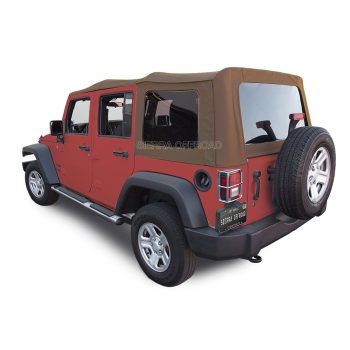 Sierra Offroad Soft Top for 2007 to 2009 Jeep Wrangler JK - Saddle, Sailcloth Vinyl - 4 Door Jeep Soft Top with Rear Plastic Tinted Windows - Factory Precision Fit Replacement - No Upper Door Skins