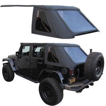 Sierra Offroad Soft Top for 2007 to 2018 Jeep Wrangler JK - Black, Sailcloth Vinyl - 4 Door Jeep Soft Top Frameless, Rear Plastic Tint Windows - Factory Precision Fit Replacement - No Upper Door Skins