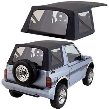 Sierra Offroad Soft Top Replacement for Suzuki Sidekick & Geo Tracker 1986-1994, Leather Grain Vinyl, Black, Clear Plastic Windows